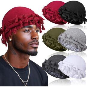 6 Pack Satin Lined Turban for Men, Silky Pre-Tied Head Wraps – Hair Protection Sleep Cap for Waves, Braids in Saudi Arabia