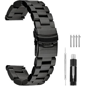 Hstrap الثقيلة الصلبة الفولاذ المقاوم للصدأ حزام (استيك) ساعة 22 مللي متر 24 مللي متر 26 مللي متر أسود فضي نحى أشرطة ساعات يد مزدوجة قفل المشبك حزام للرجال in Kuwait