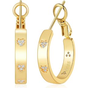 BMMYE أقراط حلقية من الفضة الإسترلينية للنساء أقراط دائرية ذهبية خفيفة الوزن مع زركونيا مكعب على شكل قلب 20/30/40/50/60/70 مم لا تسبب الحساسية in Kuwait