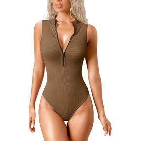 Women's Sleeveless Bodysuits - Ribbed One Piece Sleeve Sleeveless Bodysuits T Shirts Bodysuit Jumpsuit in Saudi Arabia
