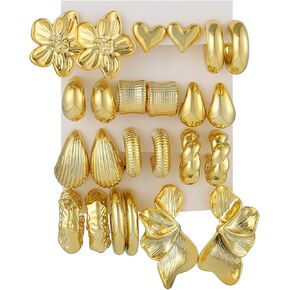 12 زوجًا من الأقراط الذهبية المكتنزة للنساء لا تسبب الحساسية سميكة مفتوحة ملتوية مجموعة أقراط هاجي العصرية على شكل ورقة زهرة أقراط متدلية ذهبية in Kuwait