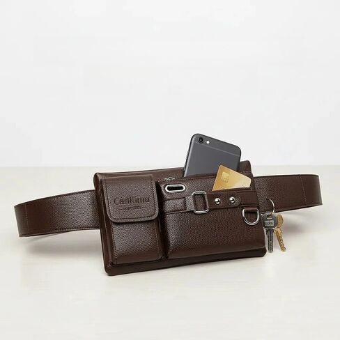 Men Leather Waist Bag Belt Pouch Phone Holder, Compact Crossbody Fanny Pack with Multi-Pocket Design for Daily Travel Work in Saudi Arabia