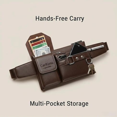 Men Leather Waist Bag Belt Pouch Phone Holder, Compact Crossbody Fanny Pack with Multi-Pocket Design for Daily Travel Work in Saudi Arabia