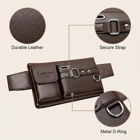 Men Leather Waist Bag Belt Pouch Phone Holder, Compact Crossbody Fanny Pack with Multi-Pocket Design for Daily Travel Work in Saudi Arabia