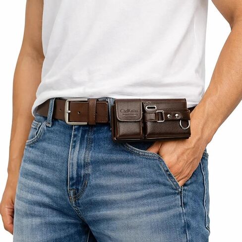Men Leather Waist Bag Belt Pouch Phone Holder, Compact Crossbody Fanny Pack with Multi-Pocket Design for Daily Travel Work in Saudi Arabia
