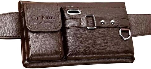 Men Leather Waist Bag Belt Pouch Phone Holder, Compact Crossbody Fanny Pack with Multi-Pocket Design for Daily Travel Work in Saudi Arabia