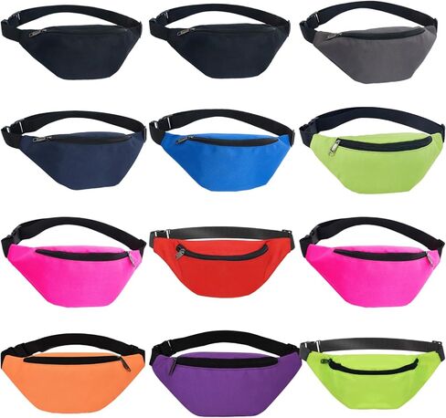 12 Pcs Fanny Packs for Men and Women,Vibrant Colors, Waterproof Oxford Fabric, Adjustable Waist Pack for Running and Travel, Secure Zipper Pouch in Kuwait