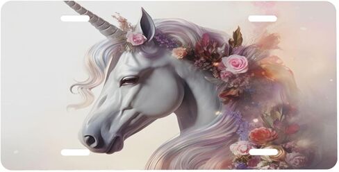 Flower Unicorn Psychedelic Front License Plate for Women Men Funny Car License Plates with 4 Holes Aluminum Metal Novelty Vanity Tag Cover Rust-Proof Us Canada Car Decor Accessory 6 * 12 Inches 819 in Saudi Arabia