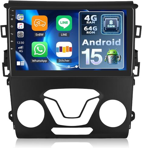ستيريو سيارة 2+64G Android 13 لسيارة Ford Fusion Mondeo 2013-2019 مع CarPlay Android Auto، شاشة لمس 9 بوصة في لوحة القيادة وراديو GPS مع وصلة WiFi Mirror Bluetooth FM RDS HiFi EQ SWC + كاميرا احتياطية in Kuwait
