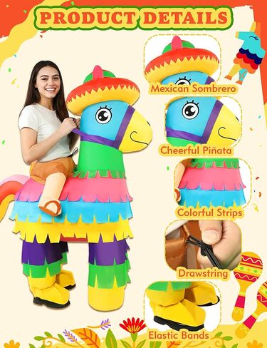 زي بيناتا القابل للنفخ للبالغين من سينكو دي مايو دونكي بيناتا ملابس حفلة فييستا المكسيكية ركوب على المطاطية تفجير لحدث تاكو لوا in Kuwait