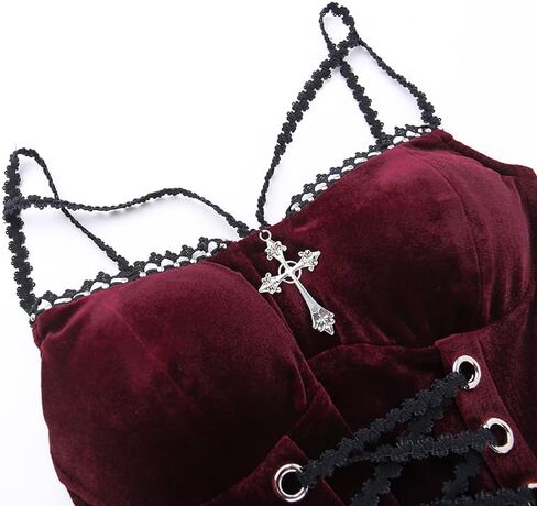 Gothic Dresses for Women Black Goth Dress Steam Punk Velvet Lace Patchwork Halter Dress in Saudi Arabia