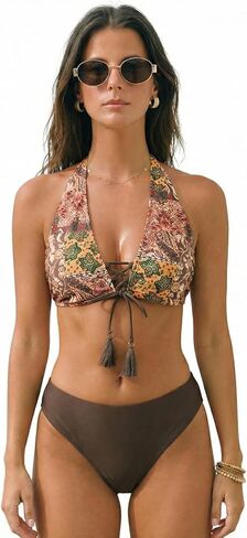 CUPSHE Women's Bikini Set Sexy Two Piece Swimsuit Halter Strap Self Tie Bathing Suit Full Coverage in Saudi Arabia