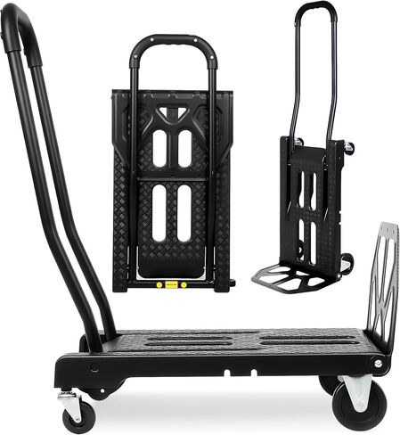 Folding Hand Truck with 4-Wheel Mode, 2 in 1 Collapsible Push Cart & Fold-Up Toe Plate – 300lbs Heavy Duty Dolly Pull Cart with Wheels Portable Hand Truck for delivery, Warehouse & Moving in Kuwait