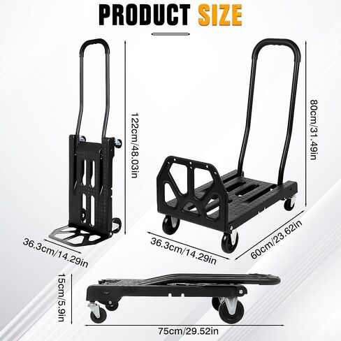 Folding Hand Truck with 4-Wheel Mode, 2 in 1 Collapsible Push Cart & Fold-Up Toe Plate – 300lbs Heavy Duty Dolly Pull Cart with Wheels Portable Hand Truck for delivery, Warehouse & Moving in Kuwait