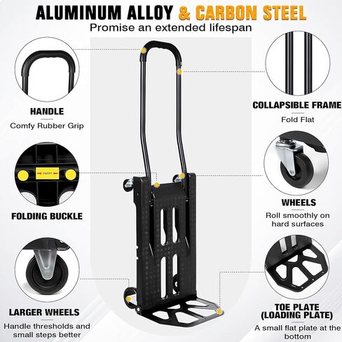 Folding Hand Truck with 4-Wheel Mode, 2 in 1 Collapsible Push Cart & Fold-Up Toe Plate – 300lbs Heavy Duty Dolly Pull Cart with Wheels Portable Hand Truck for delivery, Warehouse & Moving in Kuwait