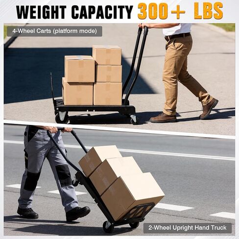 Folding Hand Truck with 4-Wheel Mode, 2 in 1 Collapsible Push Cart & Fold-Up Toe Plate – 300lbs Heavy Duty Dolly Pull Cart with Wheels Portable Hand Truck for delivery, Warehouse & Moving in Kuwait
