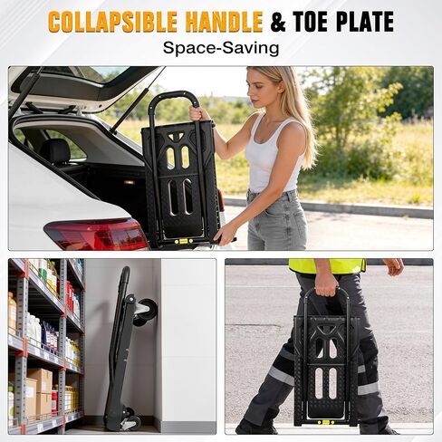 Folding Hand Truck with 4-Wheel Mode, 2 in 1 Collapsible Push Cart & Fold-Up Toe Plate – 300lbs Heavy Duty Dolly Pull Cart with Wheels Portable Hand Truck for delivery, Warehouse & Moving in Kuwait
