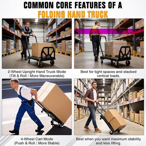 Folding Hand Truck with 4-Wheel Mode, 2 in 1 Collapsible Push Cart & Fold-Up Toe Plate – 300lbs Heavy Duty Dolly Pull Cart with Wheels Portable Hand Truck for delivery, Warehouse & Moving in Kuwait