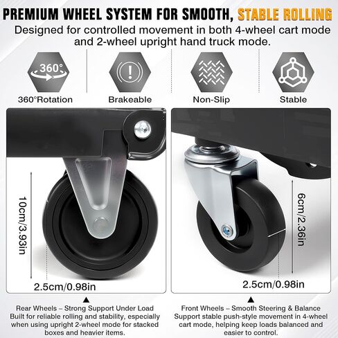 Folding Hand Truck with 4-Wheel Mode, 2 in 1 Collapsible Push Cart & Fold-Up Toe Plate – 300lbs Heavy Duty Dolly Pull Cart with Wheels Portable Hand Truck for delivery, Warehouse & Moving in Kuwait