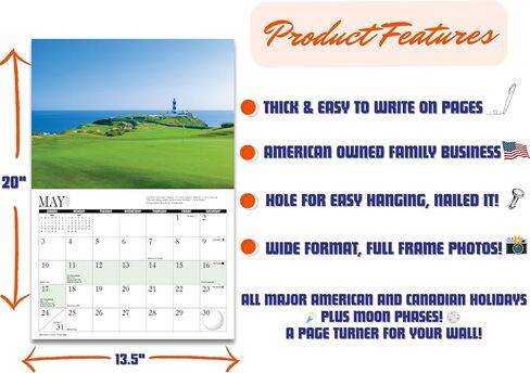 أفضل تقويم حائط للجولف لعام 2026 - يتضمن تواريخ جولة PGA (التخصصات) - 13.5 بوصة × 20 بوصة مفتوحة in Kuwait