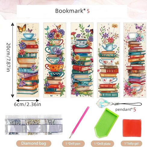 5 Pieces Acrylic Books Diamond Painting Bookmark with Tassels, Coffee Special-Shaped Small Diamond Art Book Marks for Adult, Flower Bookmark Paint with Diamonds for Book Lover in Saudi Arabia