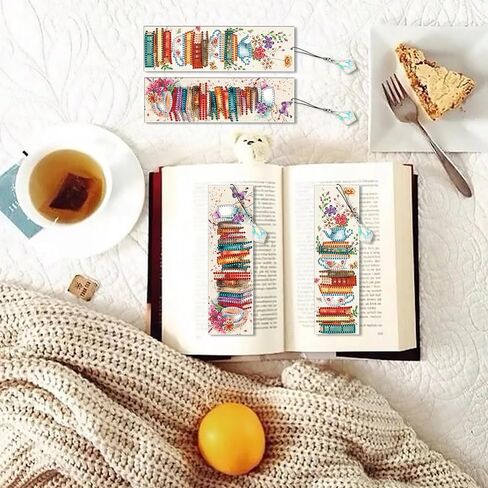 5 Pieces Acrylic Books Diamond Painting Bookmark with Tassels, Coffee Special-Shaped Small Diamond Art Book Marks for Adult, Flower Bookmark Paint with Diamonds for Book Lover in Saudi Arabia