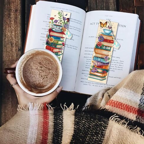 5 Pieces Acrylic Books Diamond Painting Bookmark with Tassels, Coffee Special-Shaped Small Diamond Art Book Marks for Adult, Flower Bookmark Paint with Diamonds for Book Lover in Saudi Arabia