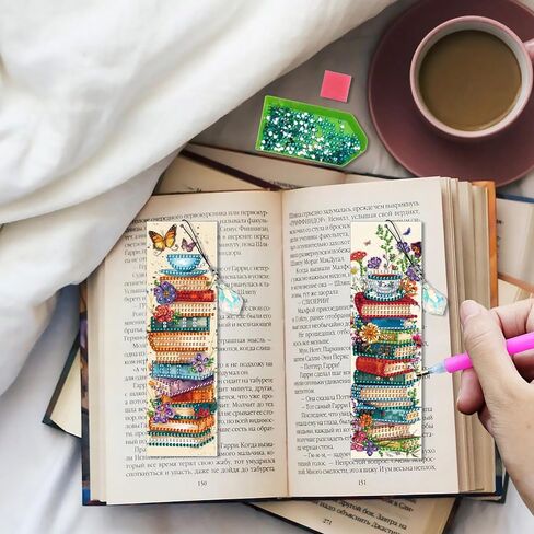 5 Pieces Acrylic Books Diamond Painting Bookmark with Tassels, Coffee Special-Shaped Small Diamond Art Book Marks for Adult, Flower Bookmark Paint with Diamonds for Book Lover in Saudi Arabia