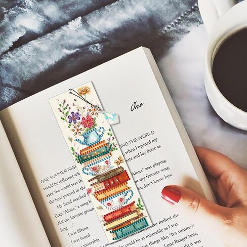 5 Pieces Acrylic Books Diamond Painting Bookmark with Tassels, Coffee Special-Shaped Small Diamond Art Book Marks for Adult, Flower Bookmark Paint with Diamonds for Book Lover in Saudi Arabia