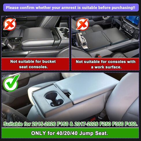 صينية تنظيم وحدة التحكم المركزية من RUNROAD متوافقة مع ملحقات 2015-2026 Ford F150 و2017-2026 F250 F350 F450، منظم تخزين تحت المقعد، حامل أكواب صينية مسند الذراع (40/20/40 مقعد القفز فقط) in Saudi Arabia