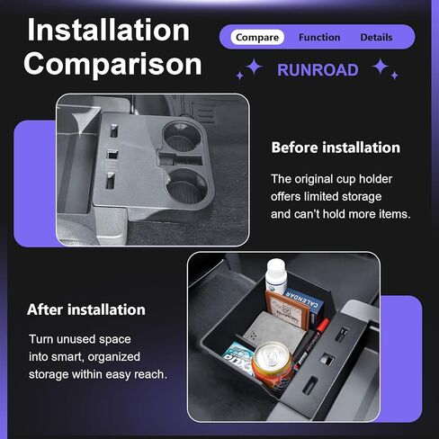 صينية تنظيم وحدة التحكم المركزية من RUNROAD متوافقة مع ملحقات 2015-2026 Ford F150 و2017-2026 F250 F350 F450، منظم تخزين تحت المقعد، حامل أكواب صينية مسند الذراع (40/20/40 مقعد القفز فقط) in Saudi Arabia