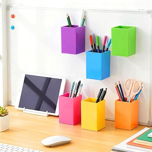 6 Pcs Classroom Magnetic Storage Boxes Magnetic Storage Containers Plastic Dry Erase Marker Holder Plastics Pen Holder for Refrigerator Whiteboard Home Office School Organizer Supply (Colorful) in Saudi Arabia