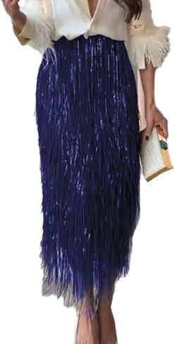 Wuitrie Skirts for Women Sequin Fringe Midi Skirt Party Fall Winter Outfits in Saudi Arabia