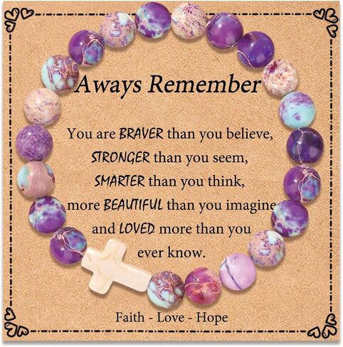 الحجر الطبيعي الصليب سوار أساور المجوهرات لأفكار الهدايا في سن المراهقة في سن المراهقة، أول هدايا عيد ميلاد المعمودية المسيحية للفتيات المراهقات in Kuwait