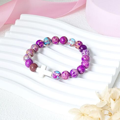Natural Stone Cross Bracelet Jewelry Bracelets for Teen Teenage Gifts Ideas, First Communion Christian Baptism Birthday Gifts for Teens Girls in Saudi Arabia