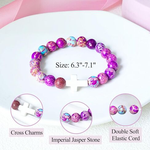 Natural Stone Cross Bracelet Jewelry Bracelets for Teen Teenage Gifts Ideas, First Communion Christian Baptism Birthday Gifts for Teens Girls in Saudi Arabia