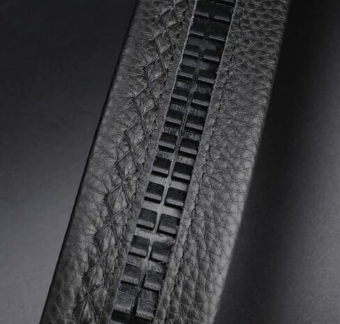 1.38" Luxury Genuine Leather Men’s Dress Belt Wolf-Head Buckle Automatic Ratchet Reversible Gift Box in Saudi Arabia