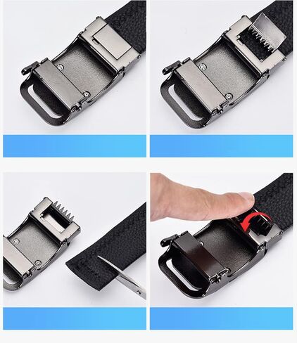 1.38" Luxury Genuine Leather Men’s Dress Belt Wolf-Head Buckle Automatic Ratchet Reversible Gift Box in Saudi Arabia