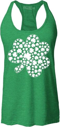 تيشيرت Shop4ever Irish Shamrock Green Clover Cloud St. Patrick's Day للسيدات بظهر متسابق بقصة ضيقة in Saudi Arabia