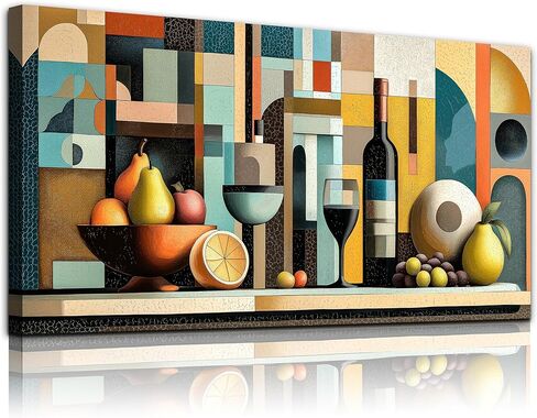 WLWBINTING Canvas Wall Art For Kitchen Wall Decor For Dining Room Decorations Wine Glass Painting Still Life Vintage Geometric Shapes Abstract Picture Artwork Pub Living Room Mural Posters Home Decor in Saudi Arabia