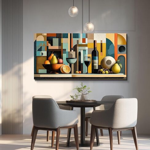 WLWBINTING Canvas Wall Art For Kitchen Wall Decor For Dining Room Decorations Wine Glass Painting Still Life Vintage Geometric Shapes Abstract Picture Artwork Pub Living Room Mural Posters Home Decor in Saudi Arabia
