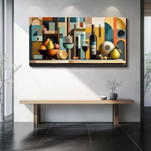 WLWBINTING Canvas Wall Art For Kitchen Wall Decor For Dining Room Decorations Wine Glass Painting Still Life Vintage Geometric Shapes Abstract Picture Artwork Pub Living Room Mural Posters Home Decor in Saudi Arabia