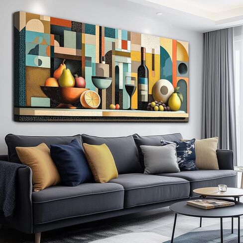 WLWBINTING Canvas Wall Art For Kitchen Wall Decor For Dining Room Decorations Wine Glass Painting Still Life Vintage Geometric Shapes Abstract Picture Artwork Pub Living Room Mural Posters Home Decor in Saudi Arabia