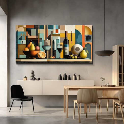 WLWBINTING Canvas Wall Art For Kitchen Wall Decor For Dining Room Decorations Wine Glass Painting Still Life Vintage Geometric Shapes Abstract Picture Artwork Pub Living Room Mural Posters Home Decor in Saudi Arabia