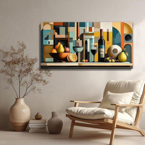 WLWBINTING Canvas Wall Art For Kitchen Wall Decor For Dining Room Decorations Wine Glass Painting Still Life Vintage Geometric Shapes Abstract Picture Artwork Pub Living Room Mural Posters Home Decor in Saudi Arabia