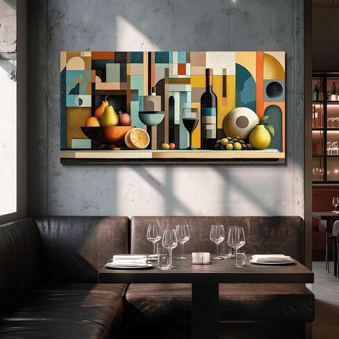 WLWBINTING Canvas Wall Art For Kitchen Wall Decor For Dining Room Decorations Wine Glass Painting Still Life Vintage Geometric Shapes Abstract Picture Artwork Pub Living Room Mural Posters Home Decor in Saudi Arabia
