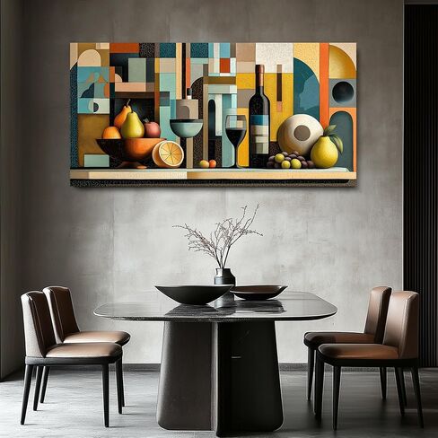 WLWBINTING Canvas Wall Art For Kitchen Wall Decor For Dining Room Decorations Wine Glass Painting Still Life Vintage Geometric Shapes Abstract Picture Artwork Pub Living Room Mural Posters Home Decor in Saudi Arabia