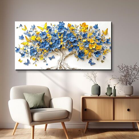 WLWBINTING Tree Of Life Wall Art Boho Home Decor For Living Room Bedroom Kitchen Office, Flower Tree Paintings Abstract Pictures Artwork Modern Canvas Art Prints Home Posters Decoration Gift 40"X20" in Saudi Arabia