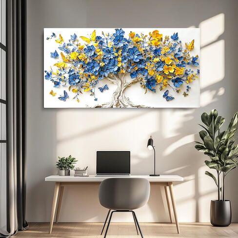 WLWBINTING Tree Of Life Wall Art Boho Home Decor For Living Room Bedroom Kitchen Office, Flower Tree Paintings Abstract Pictures Artwork Modern Canvas Art Prints Home Posters Decoration Gift 40"X20" in Saudi Arabia