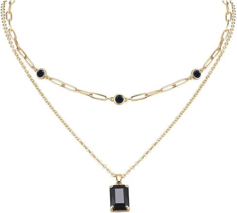 Gold Layered Pendant Necklaces for Women 14k Gold Plated Crystal Choker Paperclip Rhinestone Necklace for Party Prom Jewelry in Saudi Arabia